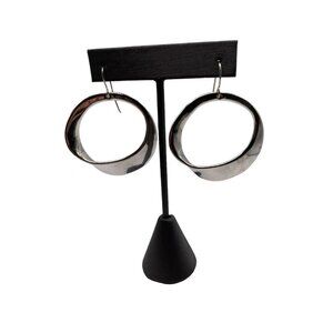Sterling Silver Plated Abstract Open Hoop Earrings Pierced Signed Israel
